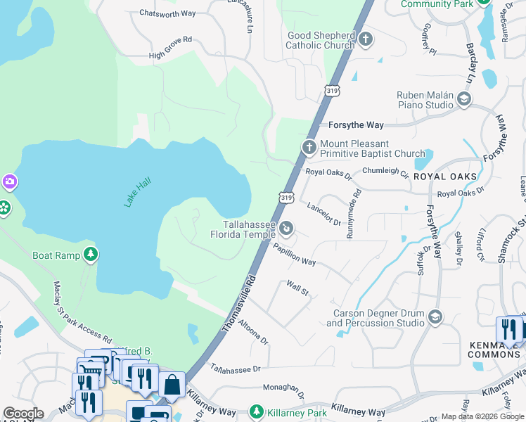 map of restaurants, bars, coffee shops, grocery stores, and more near 4442 Thomasville Road in Tallahassee