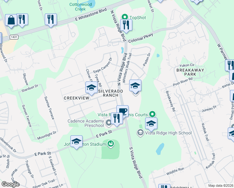 map of restaurants, bars, coffee shops, grocery stores, and more near 320 Gold Star Drive in Cedar Park