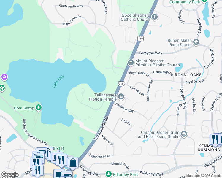 map of restaurants, bars, coffee shops, grocery stores, and more near 4442 Thomasville Road in Tallahassee