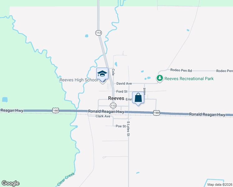 map of restaurants, bars, coffee shops, grocery stores, and more near State Highway 113 in Reeves