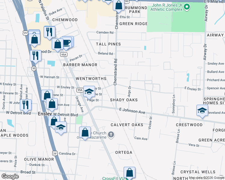 map of restaurants, bars, coffee shops, grocery stores, and more near 8620 Chemstrand Road in Pensacola
