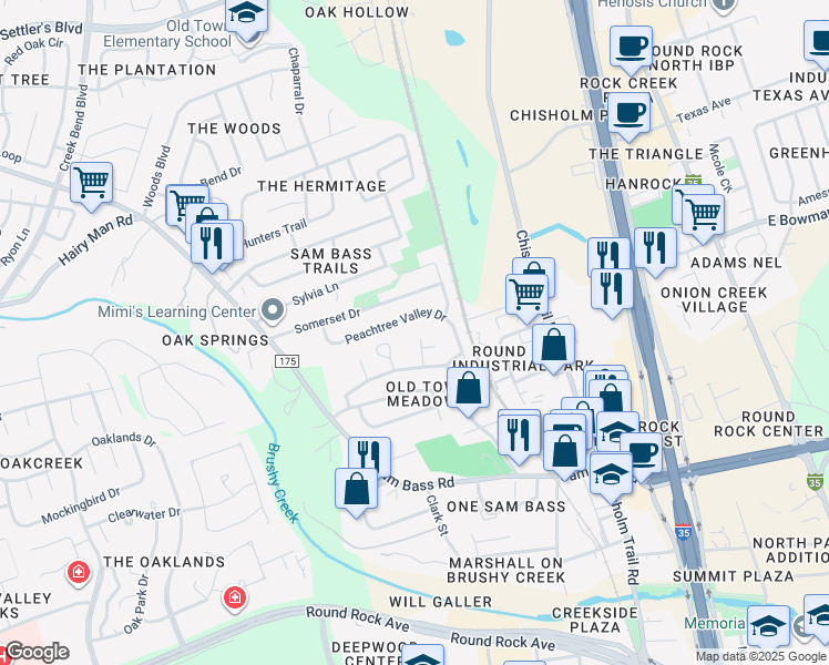 map of restaurants, bars, coffee shops, grocery stores, and more near 1508 Glenwillow Cove in Round Rock