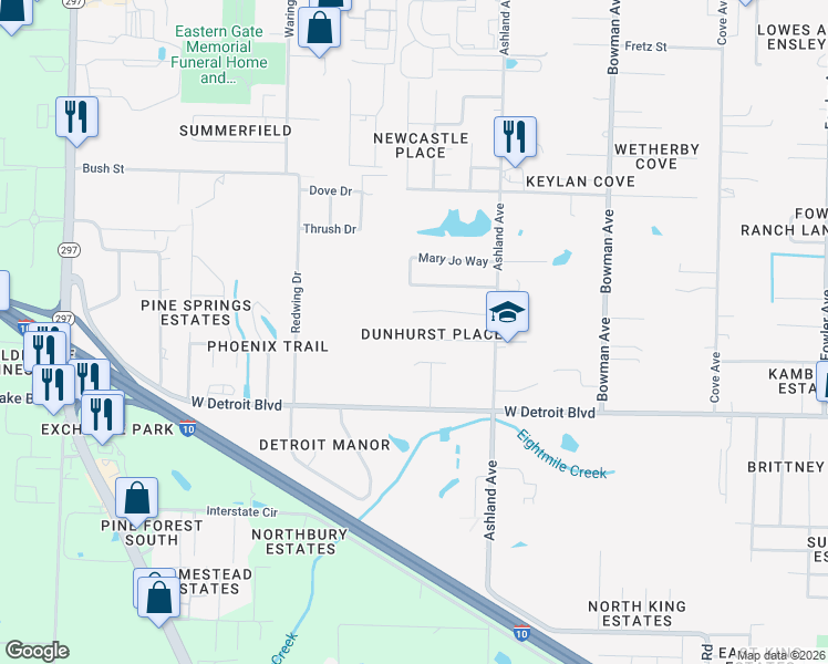 map of restaurants, bars, coffee shops, grocery stores, and more near 1848 Nestle Drive in Pensacola