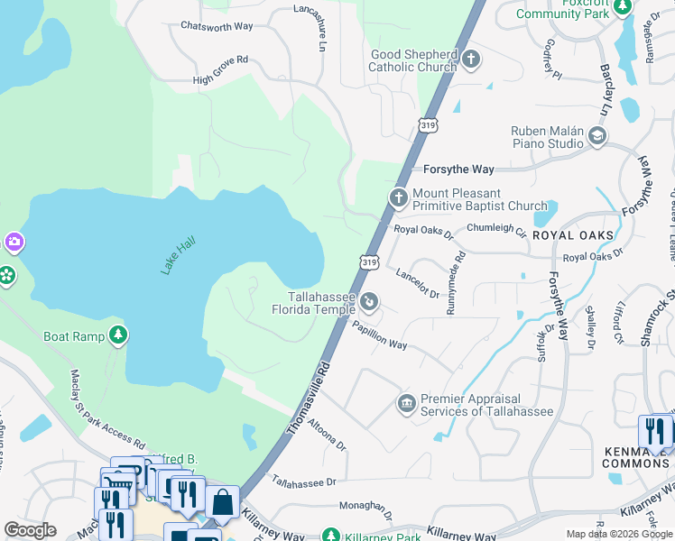 map of restaurants, bars, coffee shops, grocery stores, and more near 4444 Thomasville Road in Tallahassee
