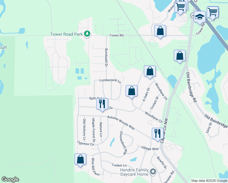map of restaurants, bars, coffee shops, grocery stores, and more near 5502 Denargo Drive in Tallahassee