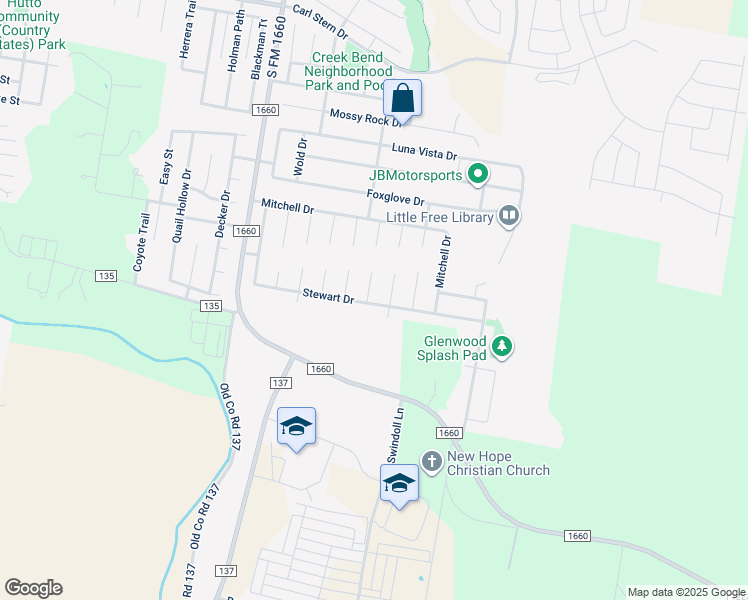 map of restaurants, bars, coffee shops, grocery stores, and more near 601 Losoya Court in Hutto