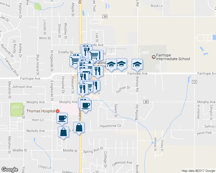 map of restaurants, bars, coffee shops, grocery stores, and more near 123 Kensington Court in Fairhope