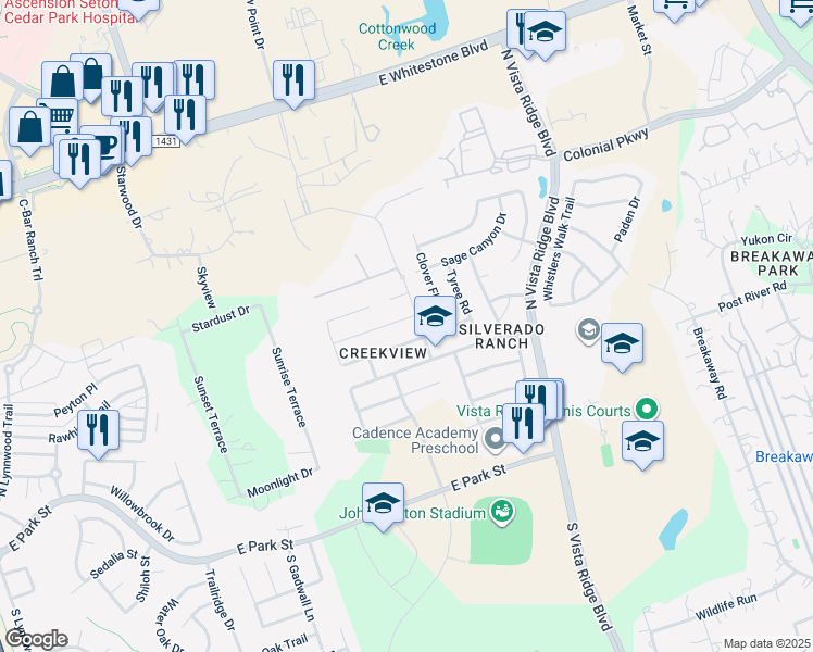 map of restaurants, bars, coffee shops, grocery stores, and more near 1918 Laminar Creek Road in Cedar Park