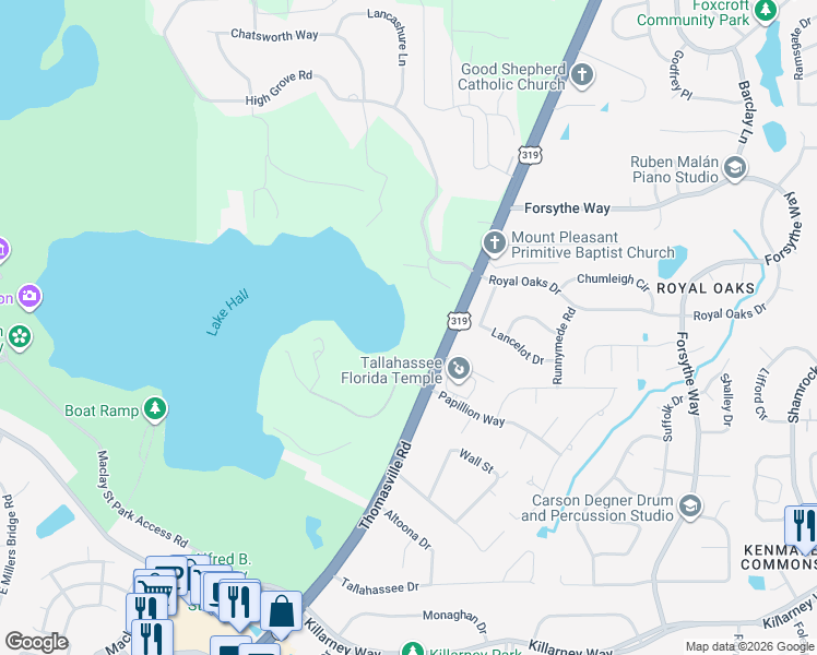 map of restaurants, bars, coffee shops, grocery stores, and more near 4442 Thomasville Road in Tallahassee