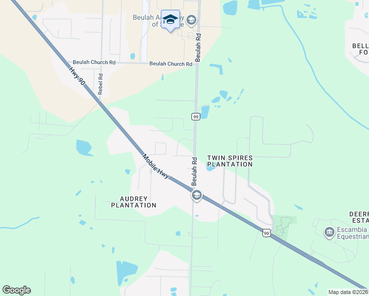 map of restaurants, bars, coffee shops, grocery stores, and more near 8455 Beulah Road in Pensacola