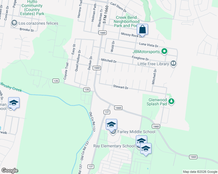 map of restaurants, bars, coffee shops, grocery stores, and more near 328 Stewart Drive in Hutto