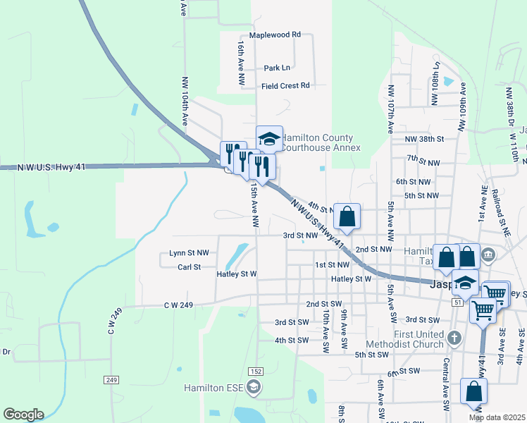 map of restaurants, bars, coffee shops, grocery stores, and more near 430 Vickers Court in Jasper