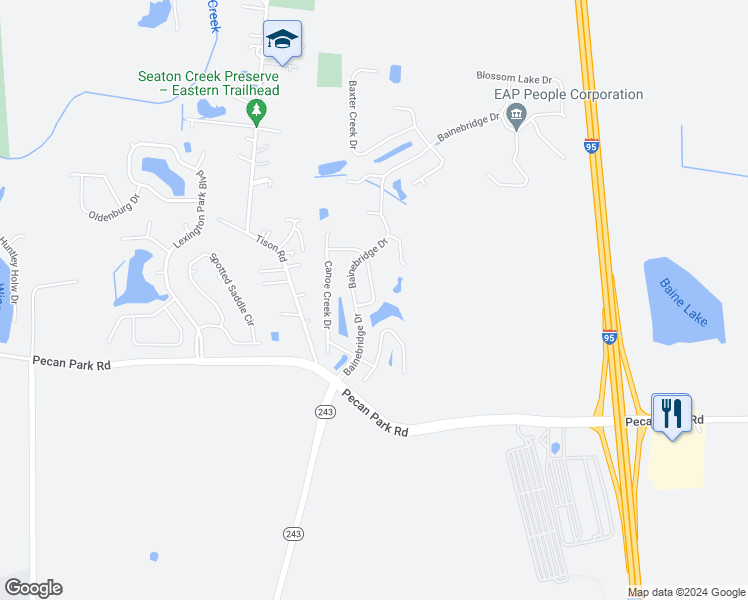 map of restaurants, bars, coffee shops, grocery stores, and more near 15757 Rachel Creek Drive in Jacksonville