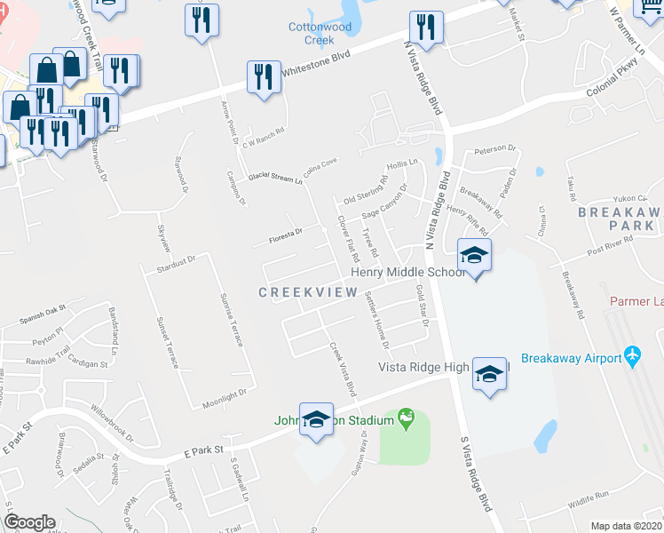 map of restaurants, bars, coffee shops, grocery stores, and more near 1918 Laminar Creek Road in Cedar Park