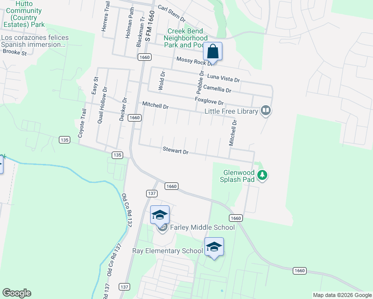 map of restaurants, bars, coffee shops, grocery stores, and more near 601 Losoya Court in Hutto