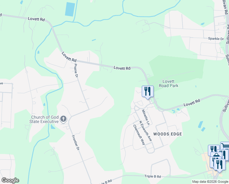map of restaurants, bars, coffee shops, grocery stores, and more near 7648 Frontier Drive in Central