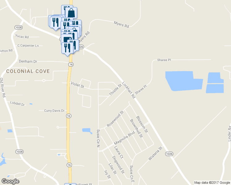 map of restaurants, bars, coffee shops, grocery stores, and more near 8286 Thistle Street in Denham Springs