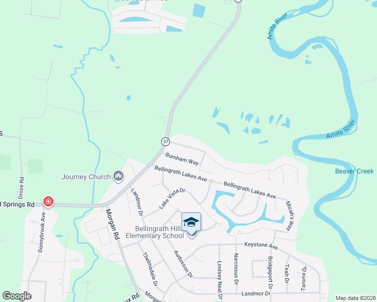 map of restaurants, bars, coffee shops, grocery stores, and more near 18114 Magnolia Bend Road in Central