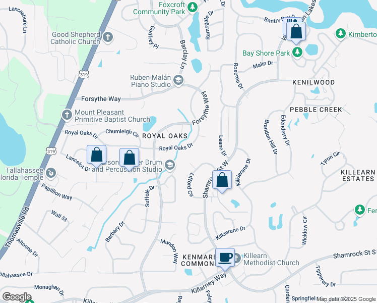 map of restaurants, bars, coffee shops, grocery stores, and more near 2865 Royal Oaks Drive in Tallahassee