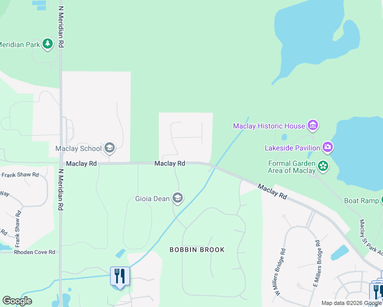 map of restaurants, bars, coffee shops, grocery stores, and more near 538 Maclay Road in Tallahassee