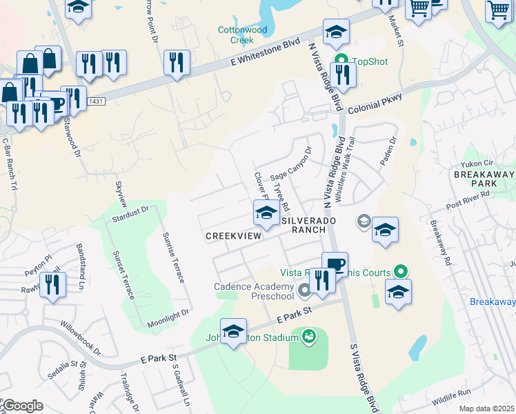 map of restaurants, bars, coffee shops, grocery stores, and more near 1918 Laminar Creek Road in Cedar Park