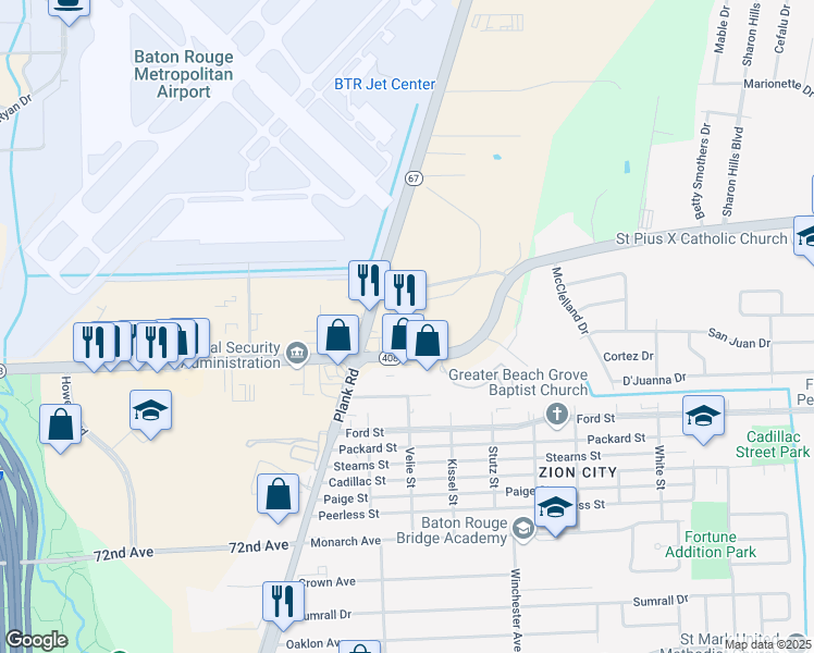 map of restaurants, bars, coffee shops, grocery stores, and more near 4716 Old Hooper Road in Baton Rouge