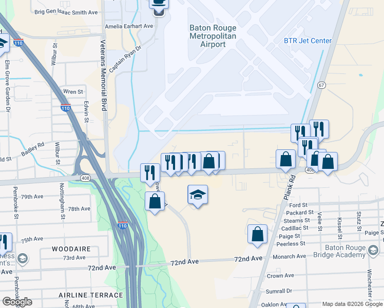 map of restaurants, bars, coffee shops, grocery stores, and more near 4030 T B Herndon Avenue in Baton Rouge