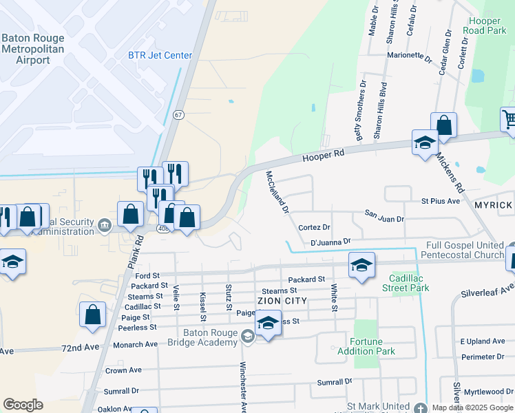map of restaurants, bars, coffee shops, grocery stores, and more near 8280 Cypress Road in Baton Rouge
