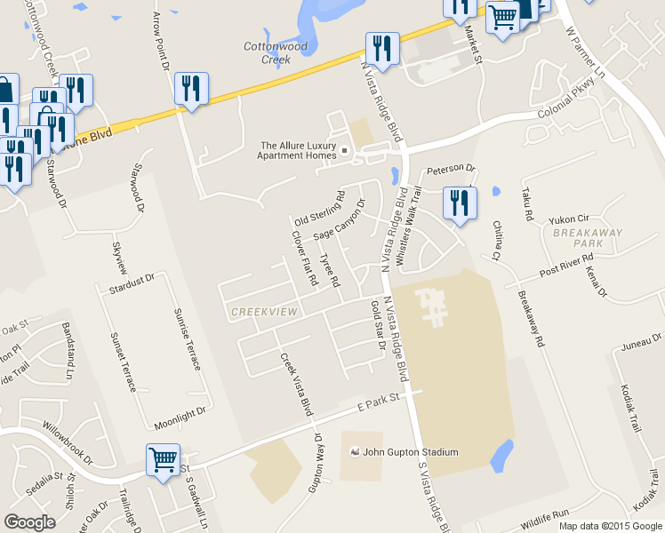 map of restaurants, bars, coffee shops, grocery stores, and more near 517 Tyree Road in Cedar Park