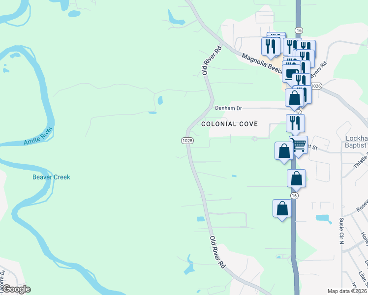 map of restaurants, bars, coffee shops, grocery stores, and more near 31369 Old River Road in Denham Springs