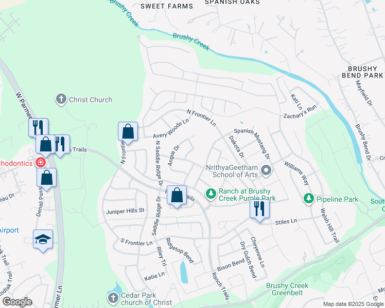 map of restaurants, bars, coffee shops, grocery stores, and more near 210 Belgian Bend in Cedar Park