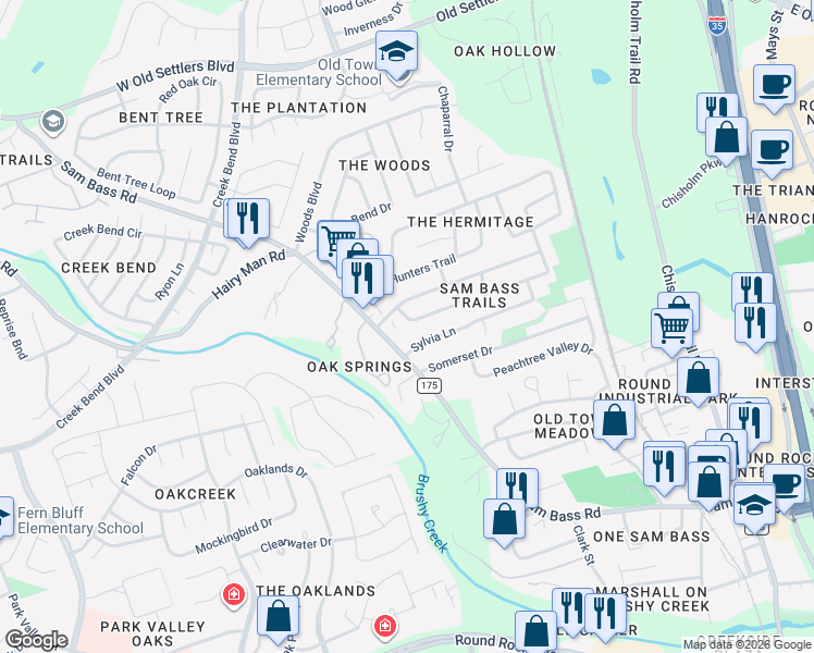 map of restaurants, bars, coffee shops, grocery stores, and more near 1810 Rusty Nail Loop in Round Rock