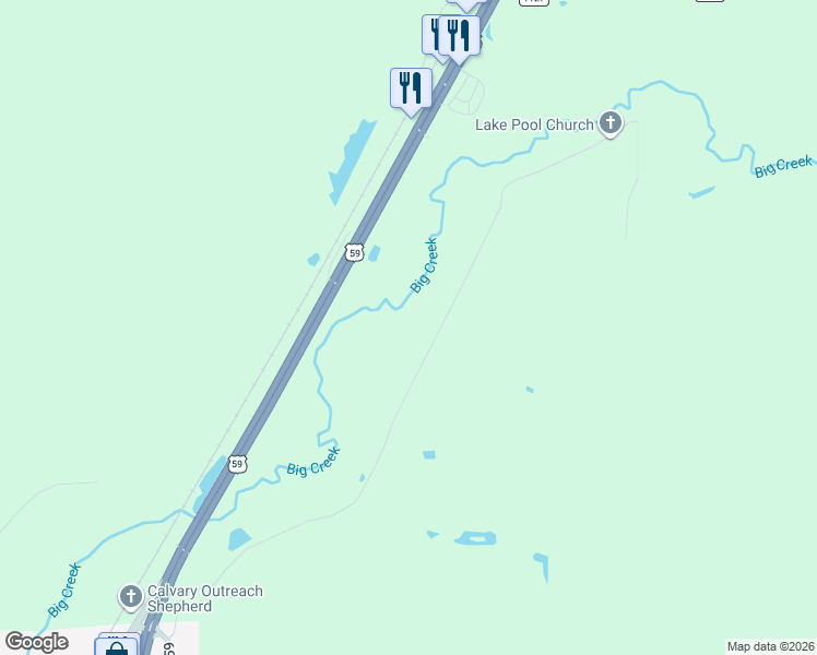 map of restaurants, bars, coffee shops, grocery stores, and more near 20 Lake Pool Road in Shepherd