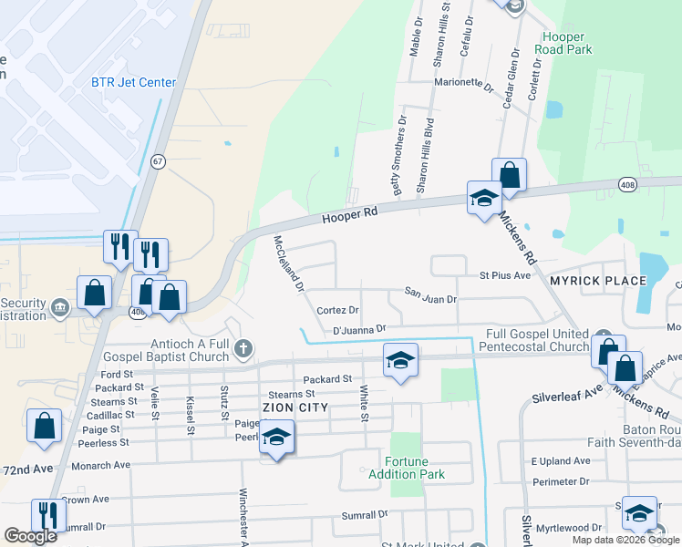 map of restaurants, bars, coffee shops, grocery stores, and more near 8170 South Laredo Avenue in Baton Rouge
