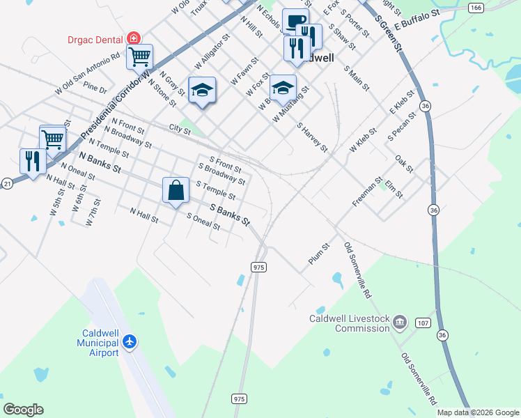 map of restaurants, bars, coffee shops, grocery stores, and more near 411 South Temple Street in Caldwell