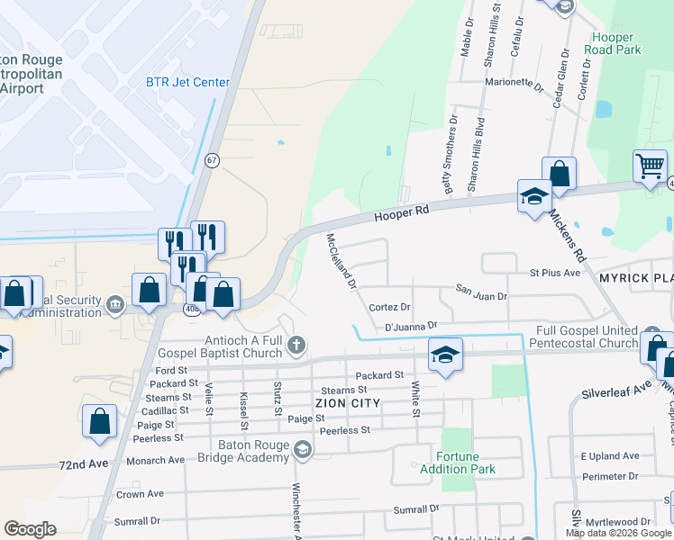 map of restaurants, bars, coffee shops, grocery stores, and more near 8243 McClelland Drive in Baton Rouge