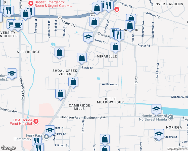 map of restaurants, bars, coffee shops, grocery stores, and more near 2514 Legion Street in Pensacola