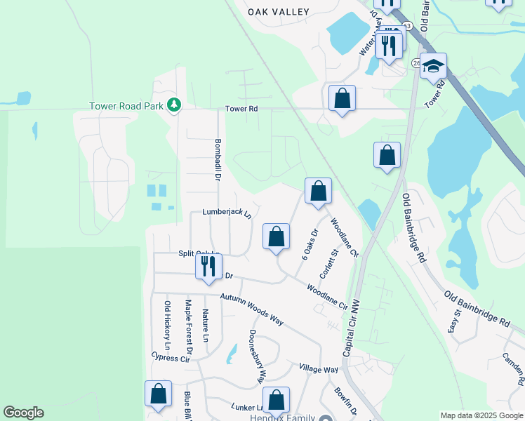 map of restaurants, bars, coffee shops, grocery stores, and more near 6328 South Placid Place in Tallahassee
