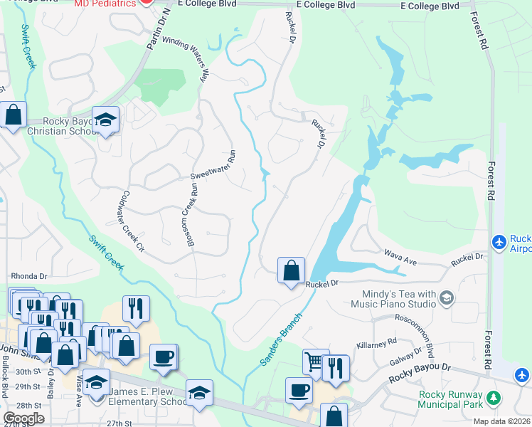 map of restaurants, bars, coffee shops, grocery stores, and more near 453 Ruckel Drive in Niceville