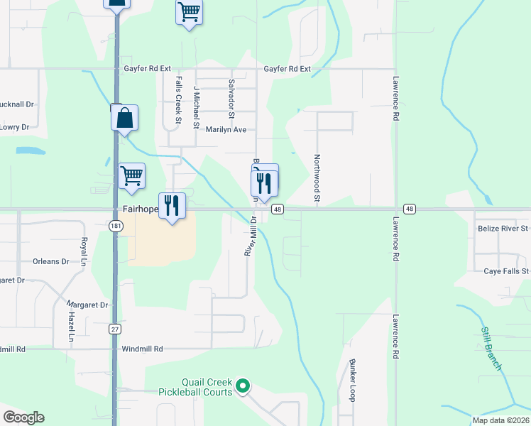 map of restaurants, bars, coffee shops, grocery stores, and more near 10500-10672 County Road 48 in Fairhope