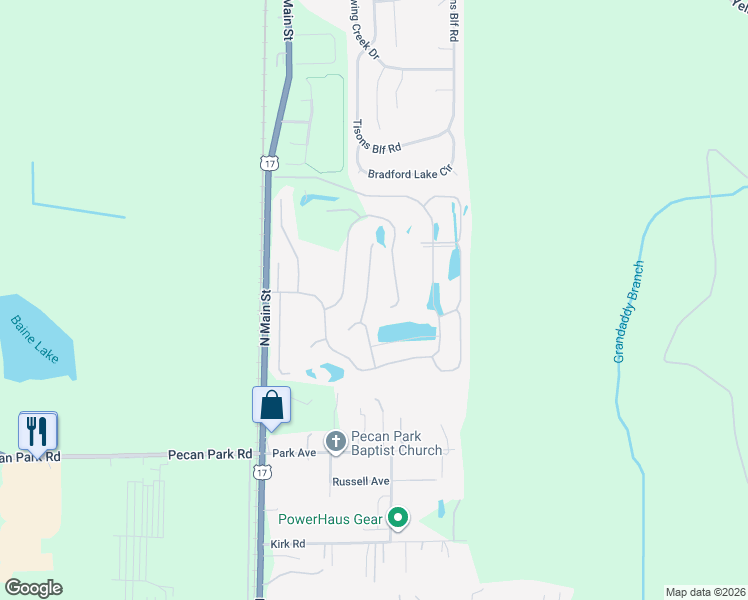 map of restaurants, bars, coffee shops, grocery stores, and more near 15733 Pinyon Lane in Jacksonville