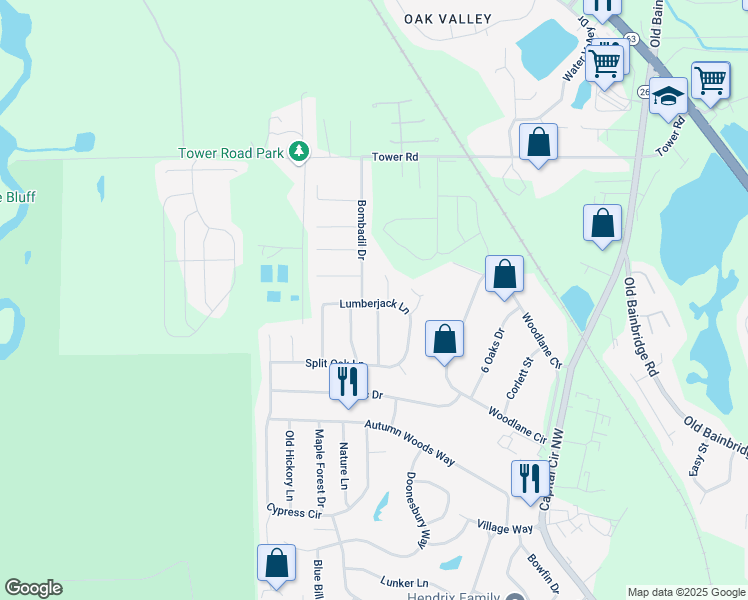 map of restaurants, bars, coffee shops, grocery stores, and more near 5712 Lumberjack Lane in Tallahassee