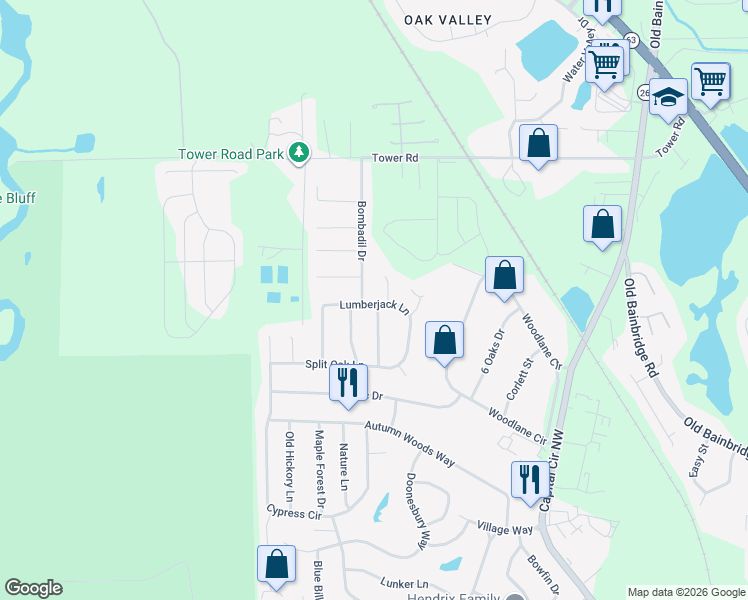 map of restaurants, bars, coffee shops, grocery stores, and more near 5722 Lumberjack Lane in Tallahassee