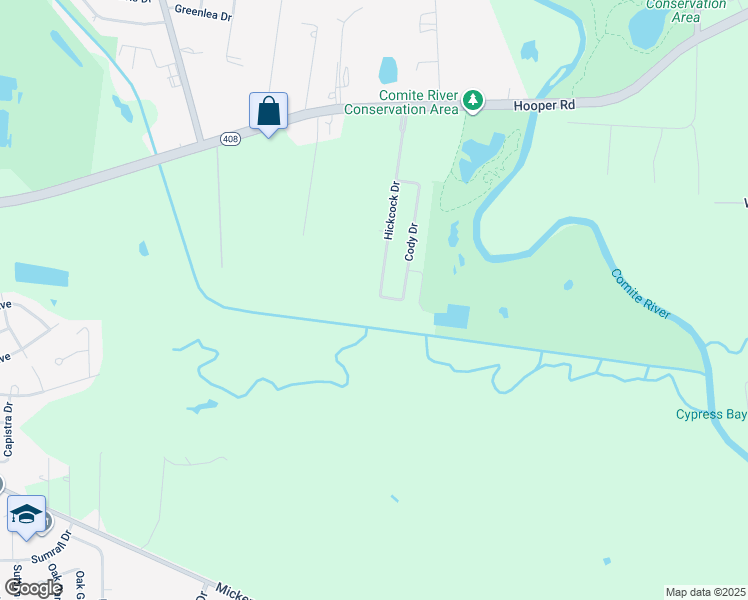 map of restaurants, bars, coffee shops, grocery stores, and more near 8405 Hickcock Drive in Baton Rouge