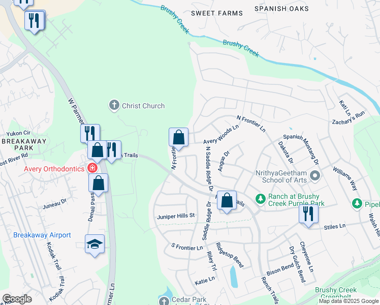 map of restaurants, bars, coffee shops, grocery stores, and more near 3905 Winchester Dr in Cedar Park