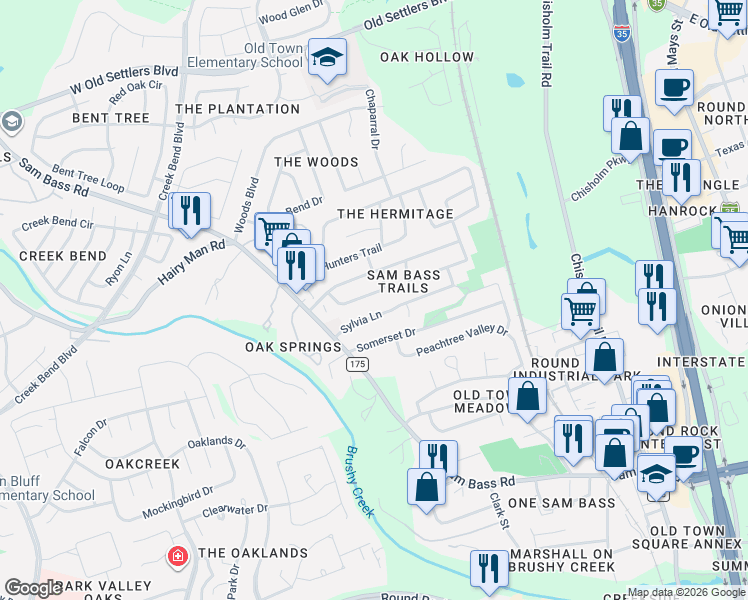 map of restaurants, bars, coffee shops, grocery stores, and more near 1705 Rusty Nail Loop in Round Rock