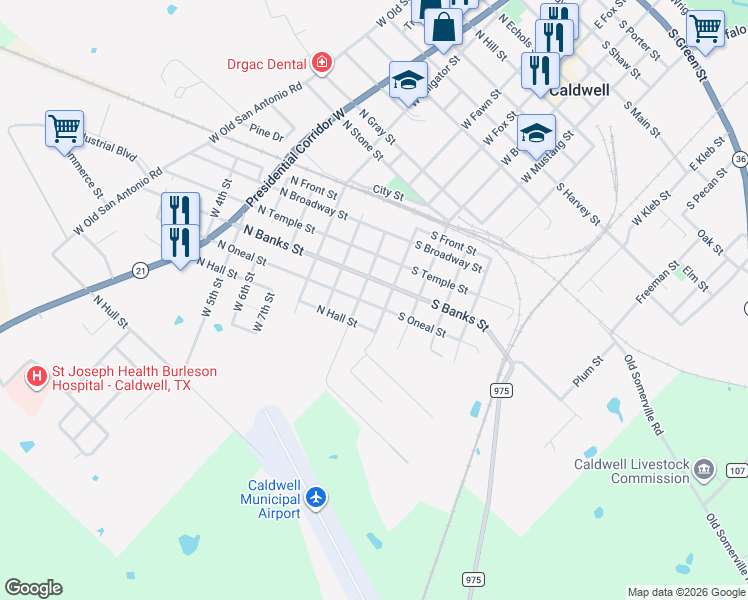 map of restaurants, bars, coffee shops, grocery stores, and more near 104 North Oneal Street in Caldwell