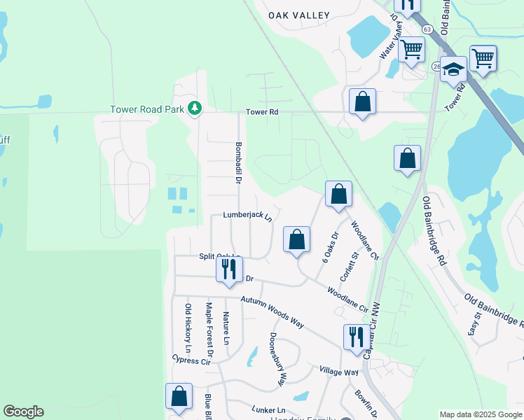 map of restaurants, bars, coffee shops, grocery stores, and more near 5688 Lumberjack Lane in Tallahassee