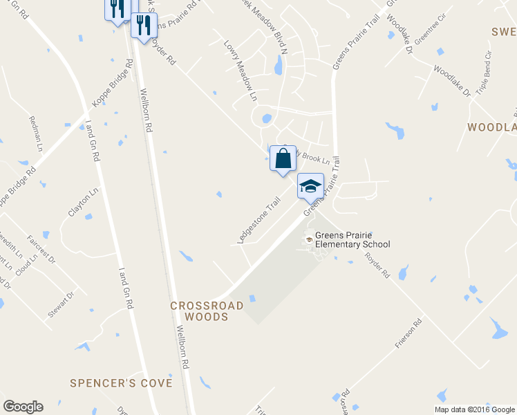 map of restaurants, bars, coffee shops, grocery stores, and more near 4396 Ledgestone Trail in College Station