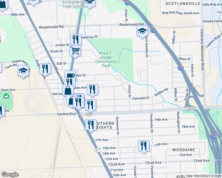 map of restaurants, bars, coffee shops, grocery stores, and more near 1772 Swan Avenue in Baton Rouge